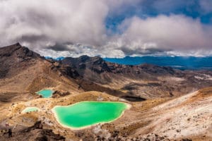 The Emerald Lakes seen from the Red Crater. This is about half way on the Tongariro Alpine Crossing, one of the most impressive walks in New Zealand.