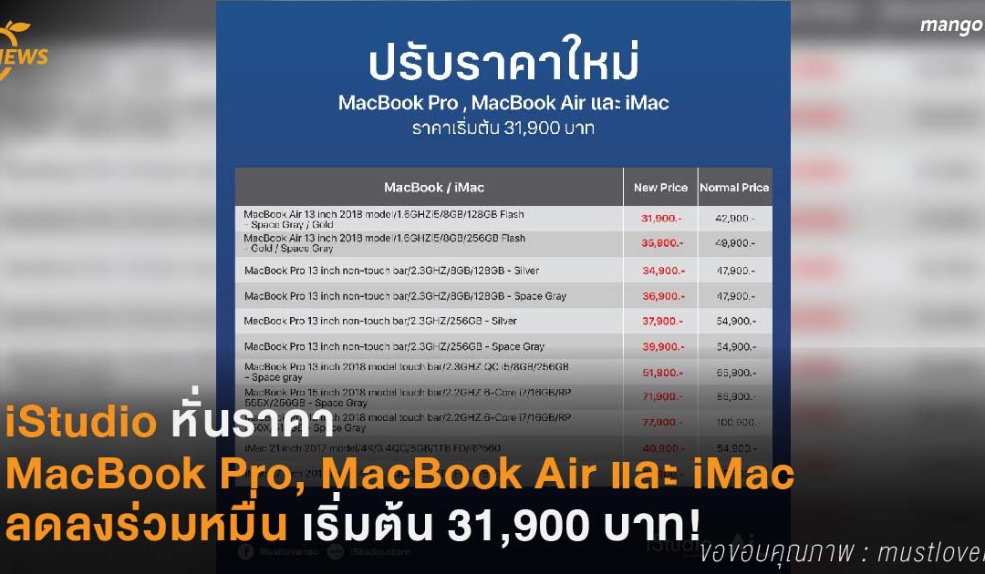 iStudio หั่นราคา MacBook Pro, MacBook Air และ iMac ลดลงร่วมหมื่น เริ่มต้น 31,900 บาท!