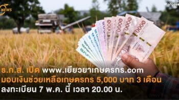 ธ.ก.ส. เตรียมเปิด www.เยียวยาเกษตรกร.com  มอบเงินช่วยเหลือเกษตรกร 5,000 บาท 3 เดือน เปิดลงทะเบียน 7 พ.ค. เวลา 20.00 น.