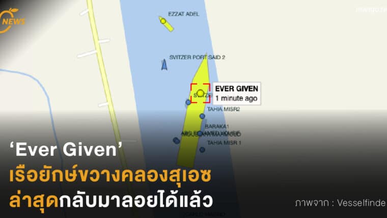 ‘Ever Given’ เรือยักษ์ขวางคลองสุเอซ ล่าสุดกลับมาลอยได้แล้ว