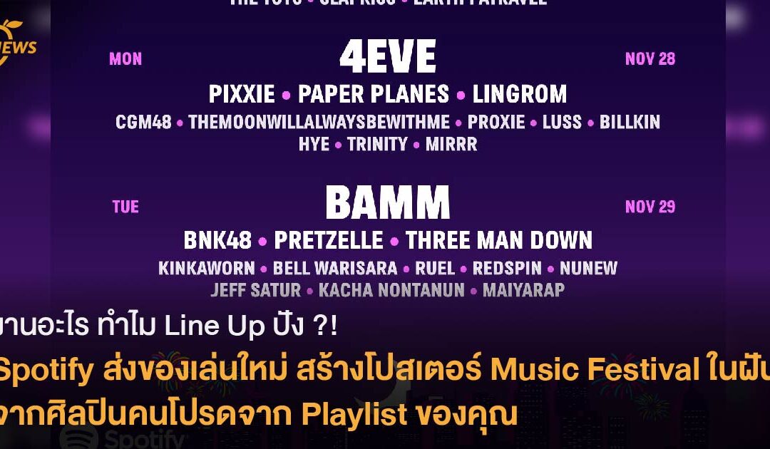 งานอะไร ทำไม Line Up ปัง ?! Spotify ส่งของเล่นใหม่ สร้างโปสเตอร์ Music Festival ในฝันจากศิลปินคนโปรดจาก Playlist ของคุณ